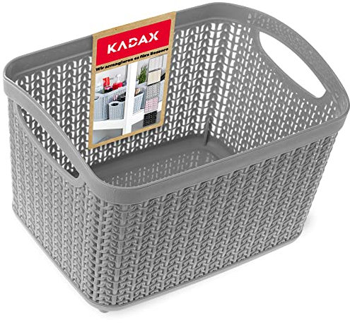 KADAX Aufbewahrungskorb aus Kunststoff, Aufbewahrungskiste, Korb für Aufbewahrung, Bad, Küche, Kinderzimmer, leichter Universalkorb mit Griffen, Aufbewahrungsbehälter, rechteckig (6,6L, grau)