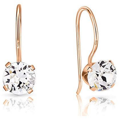 Orecchini Pendenti Oro Rosa - Orecchini con Brillante - Orecchini Donna Oro Rosa - Orecchini Brillanti Donna Pendenti Placcati Oro Rosa con Cristallo 6 mm - Orecchini Donna Diamante