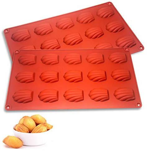 Mini Madeleines Baking Tray 2pcs, 15 Cavities Silicone Non-Stick Madeleine Tray for Baking Cake, Biscuits (Brown)