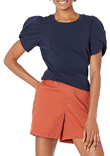 Amazon Essentials Women's Regular-Fit Twist Sleeve Crewneck T-Shirt, Navy, L