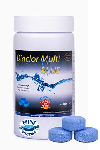 Cloro Piscinas Pequeñas - DIACLOR Multi Blue 1 KG - Pastillas de Cloro Multiacción Efecto clarificante (Pastilla 20 gr - Diámetro 3 cm - Color Azul) - Tratamiento 5 Acciones - SIN Cobre