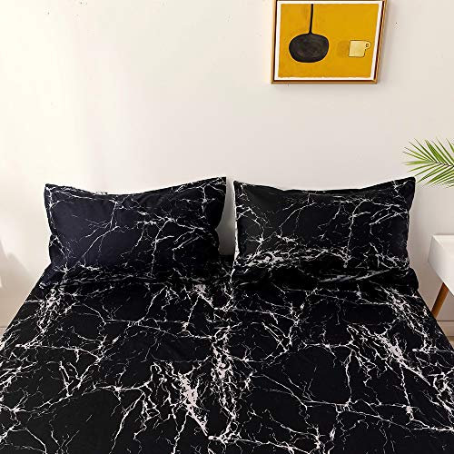 Sacebeleu 2er Set Kissenbezug 40x80cm Schwarz und Weiß Marmor Kopfkissenbezug Set aus Microfaser mit Reißverschluss
