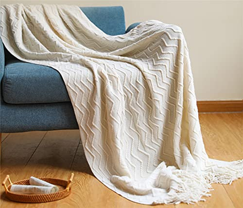 Hayisugal Wohndecke Sofadecke Tagesdecke weich Gestrickte Decke Dekorative Decke Boho Decke mit Quaste überwurf Decke Kuscheldeck Couchdecke, Beige, 130 x 200cm