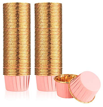 Ewwtrey 100 Stück Muffinförmchen Papier, Cupcake Formen Papier, Folien Metallic Muffin Wrappers, Backetuis Muffins Papierförmchen für Cupcakes, Geburtstag, Hochzeit, Weihnachtsfeier - Rosa