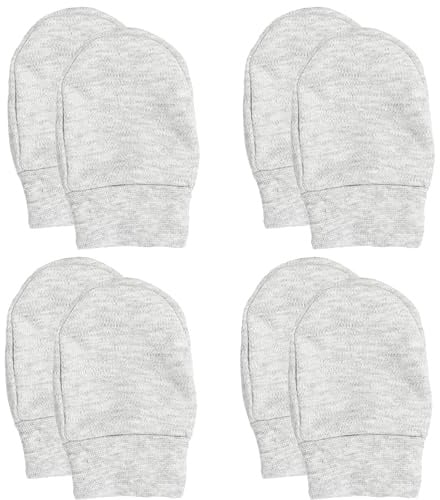 Soft Touch 100% Cotton Baby Anti Scratch Mittens - 4 Pack (Grey)