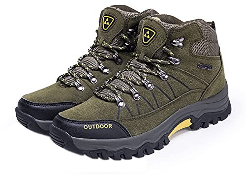 Fafazhu Chaussures de Randonnée Homme Imperméables Bottes de Trekking Extérieure Chaussures de Montagne de Marche Antidérapantes des Chaussures d'hiver Sports Armée Verte, 46 EU