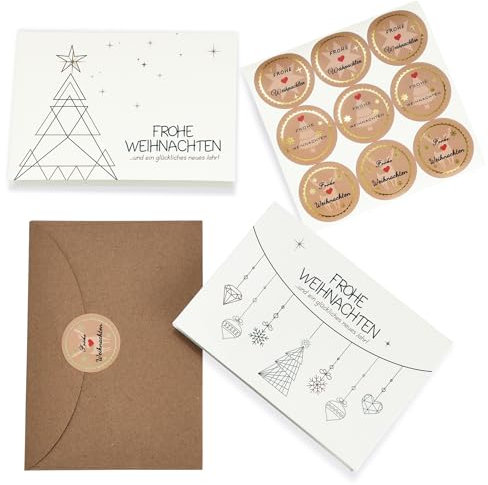 KOHMUI Weihnachtskarten mit Umschlag Set, 20 Klappkarten & 20 Umschläge, 16.5 x 11.5 cm Schlicht Modern Weihnachten karten, Einfach Edel Grußkarte für Familie Freunde Kunden Geschäftlich