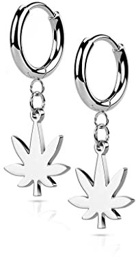 beyoutifulthings 1 Paar Damen Creolen Ohr-Hänger Hanf-Blatt Anhänger Ohr-ringe Ohr-stecker Ohringe Silber