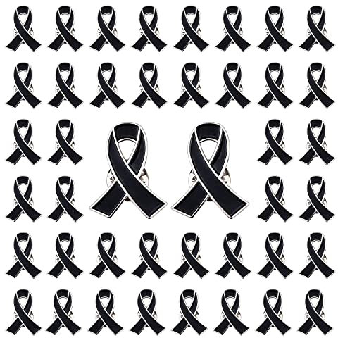 WANDIC Épingle à Ruban Noir, 50 pièces Classique Métal Mélanome Sensibilisation Émail Épinglettes Premium Ruban Broche Broche Badge pour Deuil Cadeaux du Jour du Souvenir