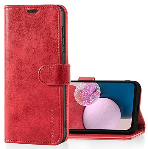 Mulbess Etui Housse pour Samsung Galaxy A13 4G / 5G / A04S, Coque Téléphone avec Rangements Porte-Cartes de Crédit, Fermeture Magnétique,Béquille, Rétro Vin Rouge