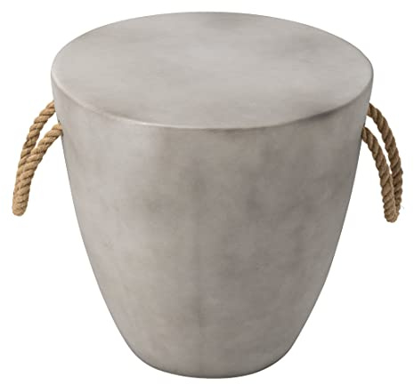 Koncemel Concrete Round End Table, Outdoor Side Table w Hemp Rope Handles, Modern Accent Table for Living Room, Balcony, Patio,Grey
