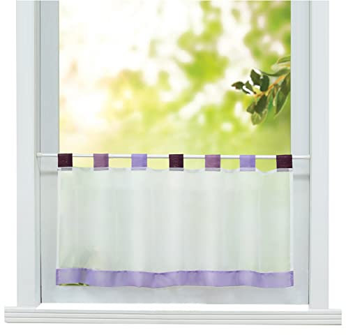 ESLIR Scheibengardine mit Schlaufen Vorhänge Küche Modern Bistrogardinen Transparent Stores Gardinen Kurzgardine Voile Lila BxH 145x60 cm 1 Stück
