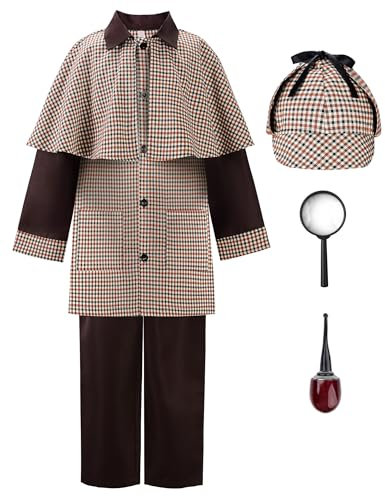 ReliBeauty Disfraz Detective Disfraz Sherlock Holmes Niños y Niñas con Accesorios 7-8 años(120cm)
