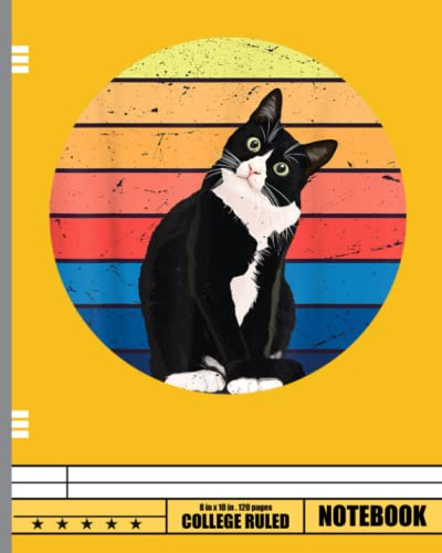 Tuxedo Cat Gift Retro Notebook: Cute Cats Wide Ruled Paper Notebook Journal | Wide Blank Lined Workbook for Teens Kids Students Girls for Home School College for Writing Notes