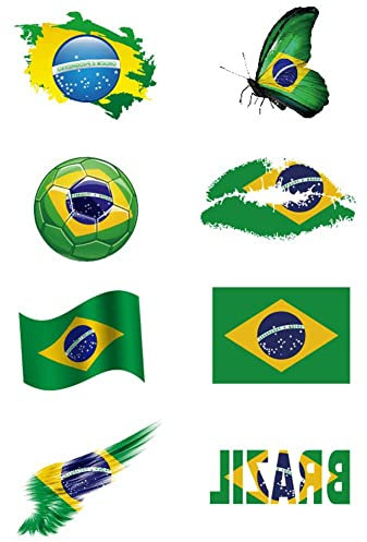 Vepoty Nationalflaggen-Körperaufkleber Brasilien-Flagge Temporäre Tätowierung Temporäre Gesichtstattoos Aufkleber für Fußballfans Sportolympiade