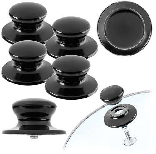 KADAX 4er Set Topfdeckelgriff, feuerfester Deckelknopf aus Kunststoff und Edelstahl, universaler Haltegriff für Topfdeckel, Topfdeckelknopf für Glasdeckel (Schwarz Glänz)