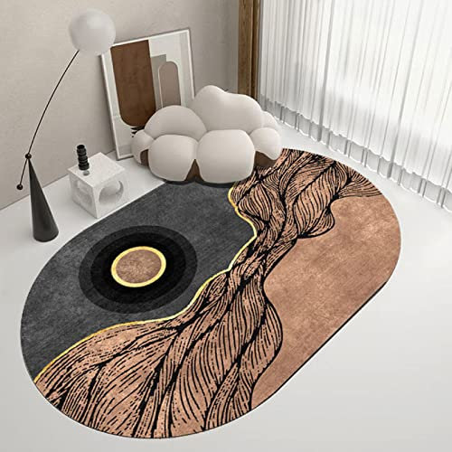 LONGSAO Modern Oval Teppich Groß Wohnzimmer Designer In-und Outdoor Teppich Kurzer Plüsch Teppiche Mode Braun Black Hills,70 x 140 cm