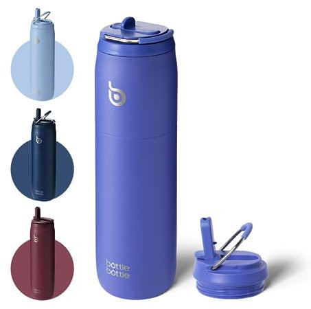 bottlebottle BOTTLE BOTTLE Isolierte Wasserflasche Edelstahl 32oz(946ml) mit Strohhalm Griff für Sport, Reisen, Fitnessstudio, doppelwandig auslaufsicher, BPA-frei (Blau)