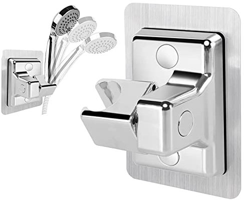 360° Verstellbarer Brausehalter, Handbrause Halterung Ohne Bohren Kleber, Verstellbarer Brausehalter Duschhalterung, Universell Brausehalter, Handbrause Halterung, für Handbrause, Duschkopf (Silber)