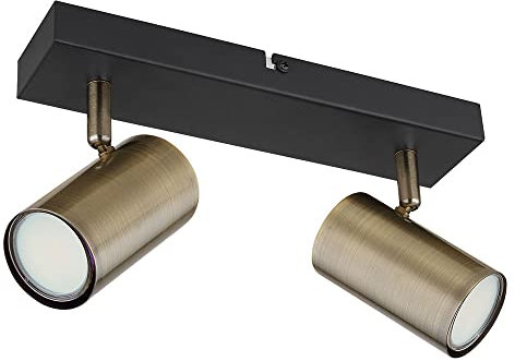 Deckenstrahler Spotleiste Deckenlampe Schlafzimmerlampe Deckenleuchte 2-flammig, Strahler beweglich, Metall Messing, schwarz, 2x GU10, LxBxH 26x6x12 cm