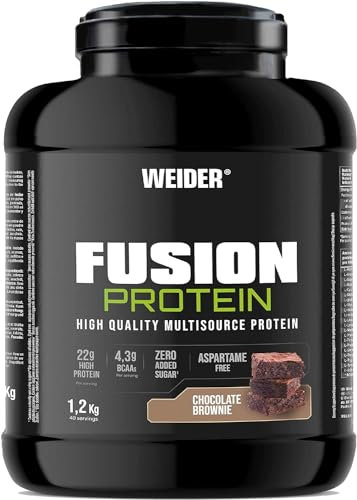Weider Fusion Protein (1,2kg) Chocolate-Brownie Flavour. Complete Formula Based on 4 Quality Protein Sources, 22g Animal & Plant-Based Proteins + 4,3g BCAA/Serving, No Added Sugar, Aspartame Free