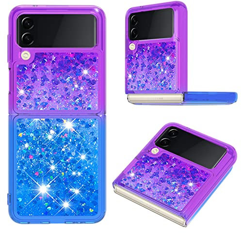 IMEIKONST Custodia Compatibile con Samsung Galaxy Z Flip 4, Brillantini Glitter Gradient Sabbie Mobili Cover Trasparente Rigida Silicone Bumper Case Custodie per Samsung Z Flip 4. Viola Blu YB