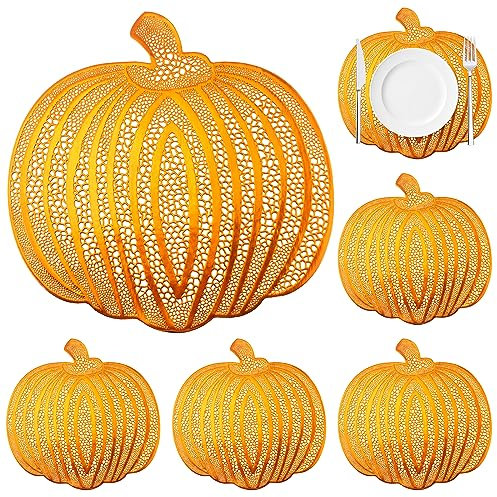 Set di 6 Sottopiatti a Forma di Zucca, Resistenti al Calore, per Festa del Ringraziamento, Halloween, Feste e Matrimoni
