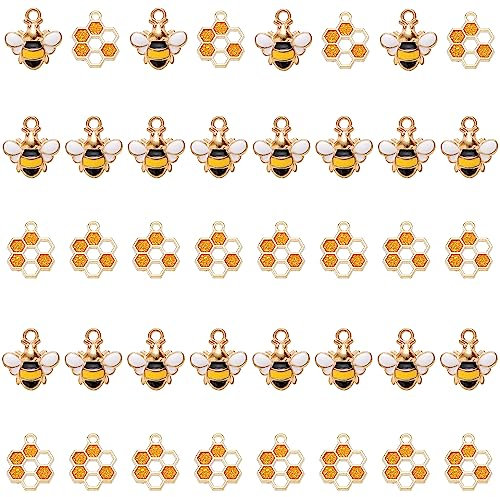 Niuhong 40 Pcs Emaille Biene Charms DIY Anhänger Bienenanhänger Wabenanhänger Biene Waben Bee Mini Charme Schmuck Biene Handwerk Herstellung Biene Halsketten Armbänder Schmuckherstellung