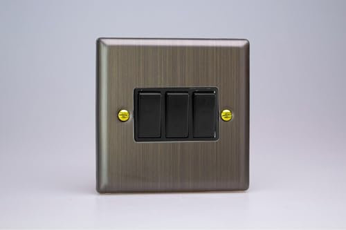 Varilight XY3B.AB Triple Light Switch, 10A, 3-Gang, 2-Way, Urban Antique Brass + Black Insert