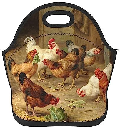 Borsa termica per il pranzo in neoprene con stampa di galline arrosto, borsa termica riutilizzabile per il pranzo, per lavoro, viaggi, picnic