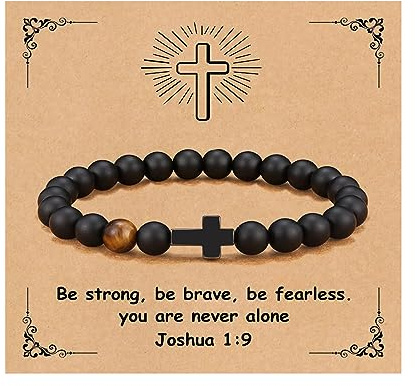 YOTHIWAD Christian Bracelet for Men Women,Natural Stone Bracelets with Inspirational Card Faith Cross Bracelet Birthday Christmas Gifts for Men Women
