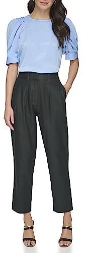 DKNY Women's Pleated Linen Trousers, Black, 4