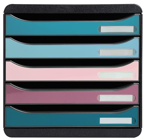 EXACOMPTA - Art.-Nr. 309606D - BIG BOX+ Skandi Ordnungsmodul stapelbar - Box mit 5 Schubladen für A4+ Dokumente - Außenmaße: Prof 34,7 x Breite 27,8 x Höhe 27,1 cm