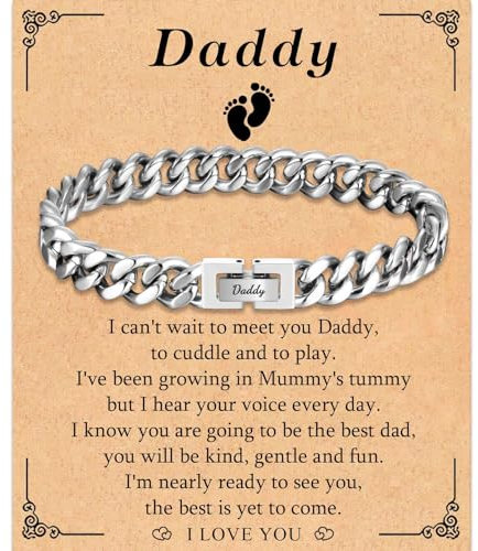 TEVOP Daddy Gifts, Engraved Bracelet Daddy Gifts for Men, Cuban Chain Bracelet Dad to Be Gift from Bump, Gift for New Dad Birthday Christmas Fathers Day
