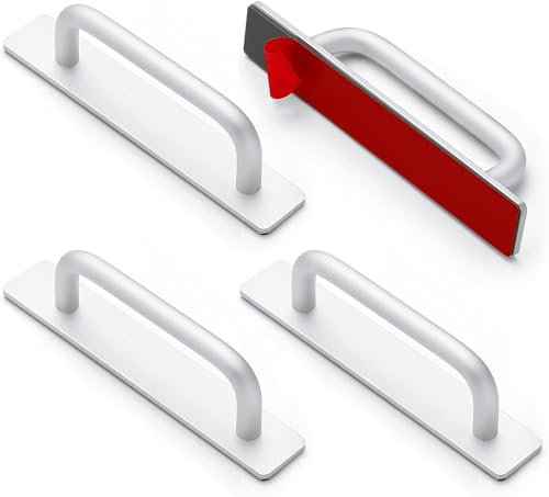 Poignées d'Armoire Autocollantes 4 Pcs, Poignée Tiroir Adhésive, Poignées de Porte en Alliage Aluminium, Poignées Sans Perçage pour Armoire Cuisine Fenêtre Porte Placard Coulissante Commode - 15 cm