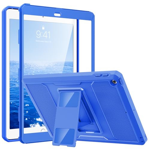 MoKo Hülle Kompatibel mit iPad 9.7 2018/2017, iPad 6. Generation/iPad 5. Generation - Heavy Duty Ganzkörper-Rugged Schutzhülle Cover mit integriertem Displayschutz für iPad 9.7, Blaue Welle