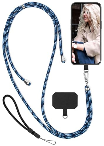 moex Unleash für Google Pixel 8 Handyband zum Umhängen ohne Hülle, Handykette Universal mit Karabiner, Handy Band abnehmbar, Kette mit Pad für Handyhülle, Navy, Silber