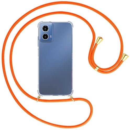 mtb more energy® Handykette kompatibel mit Motorola Moto G34 5G - Neonorange/Metallteile: Gold - Smartphone Hülle zum Umhängen - TPU Case