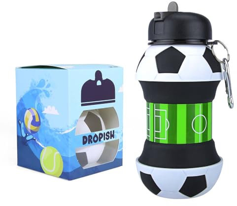Dropish Botella Agua Silicona Diseño fútbol - Niños, Niñas y Adultos- Plegable - Libre de BPA - Muy Resistente - 550ml