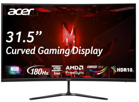 Acer Nitro ED320QUS3 Gaming Monitor 32 Zoll (80 cm) WQHD 180Hz | 32 Zoll curved (80 cm Bildschirm ) WQHD, 180Hz, 1ms(VRB), HDMI 2.0, DP 1.4, FreeSync, HDR