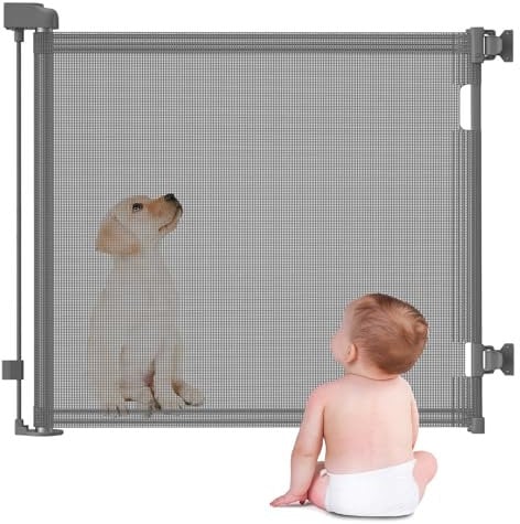 Retractable Safety Gate for Baby and Pet, Extra Wide Door & Stair Gates for Dogs Kids Extends to 71 Wide, 34 Tall, Dog Gate for Stairs/Doorways/Hallways/Indoor/Outdoor