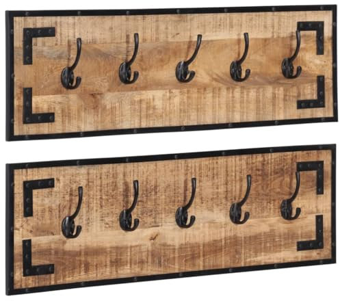 vidaXL Porte-manteaux 2 pcs 80x8x25 cm bois de manguier massif brut, portemanteau, porte-manteau en bois, portemanteau mural, porte-manteau mural