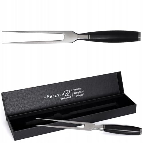 Kohersen - ELEGANCE Fleischgabel - Fleischserviergabel, Grillgabel, Tranchiergabel - aus Edelstahl, Holzgriff aus Afrikanischem Ebenholz - 29,5 x 2 x 2,5