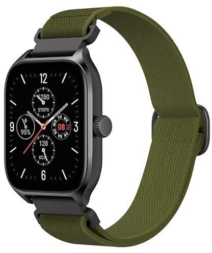 Astorgos Cinturino in Nylon Elastico Compatibile con Amazfit Active/Active 2/GTS 2/2 Mini/2e/3/4/4 Mini/Bip 3/3 Pro/Bip U/U Pro/GTR Mini/42mm, 20mm Cinturino in Tessuto per Donna Uomo, Verde Militare