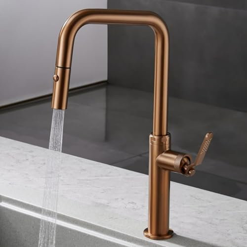 IMEX - Grifo de Cocina Extraible | Grifo Monomando Fregadero con Difusor | Griferia de Cocina con Mangera Flexible 360º | Serie Niza | Color Oro Rosa Cepillado