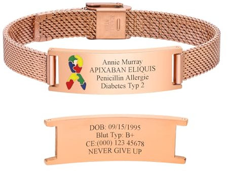 FLHEART Notfallarmband SOS Armband Damen - Medic ID Armband Gravur Name Telefonnummer für Autismus Frauen, Personalisiertes Medizinische Notfall Armband für Allergie Diabetiker Epilepsie Asthma DNR