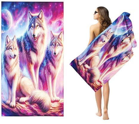 Goplnma Wolf Mikrofaser Handtücher - Strandtuch 90x180 cm Wolf Badetuch Strandlaken 3D Wolf Thema Badetuch groß 100x200 Strandhandtuch Mikrofaser Handtücher 50x100cm (60 x 120 cm,4)