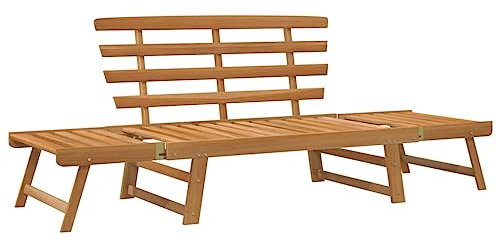 Makastle Gartenbank Beide Seiten Sind Verstellbar Tagesbett Sonnenliege Gartensofa mit klappbaren Armlehne, Balkonbank aus Holz, Sitzbank für Garten, Balkon, 190 cm Massivholz Akazie