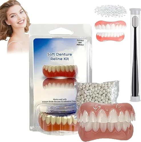 Vumela – Kit de reline de dentier souple, kit de redressement de prothèse en silicone souple, kit de reliner pour prothèse dentaire supérieure et inférieure (10 cm, 1 ensemble)