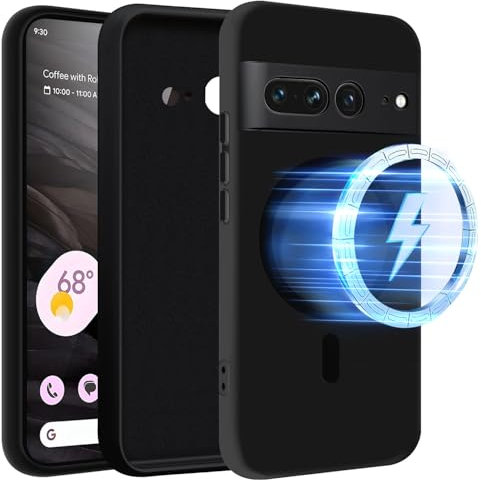 TVVTPU Magnetisch Hülle für Google Pixel 7 Pro Kompatibel mit MagSafe, Hochwertige Flüssig Silikon Handyhülle Weiche Dünn Stoßfest Kratzfest Rundumschutz Case - Schwarz